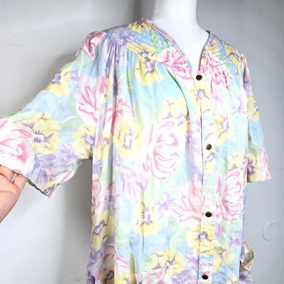 VTG Smart Time Floral Seersucker Snap Front Cottagecore Duster House Dress - Picture 3 of 7